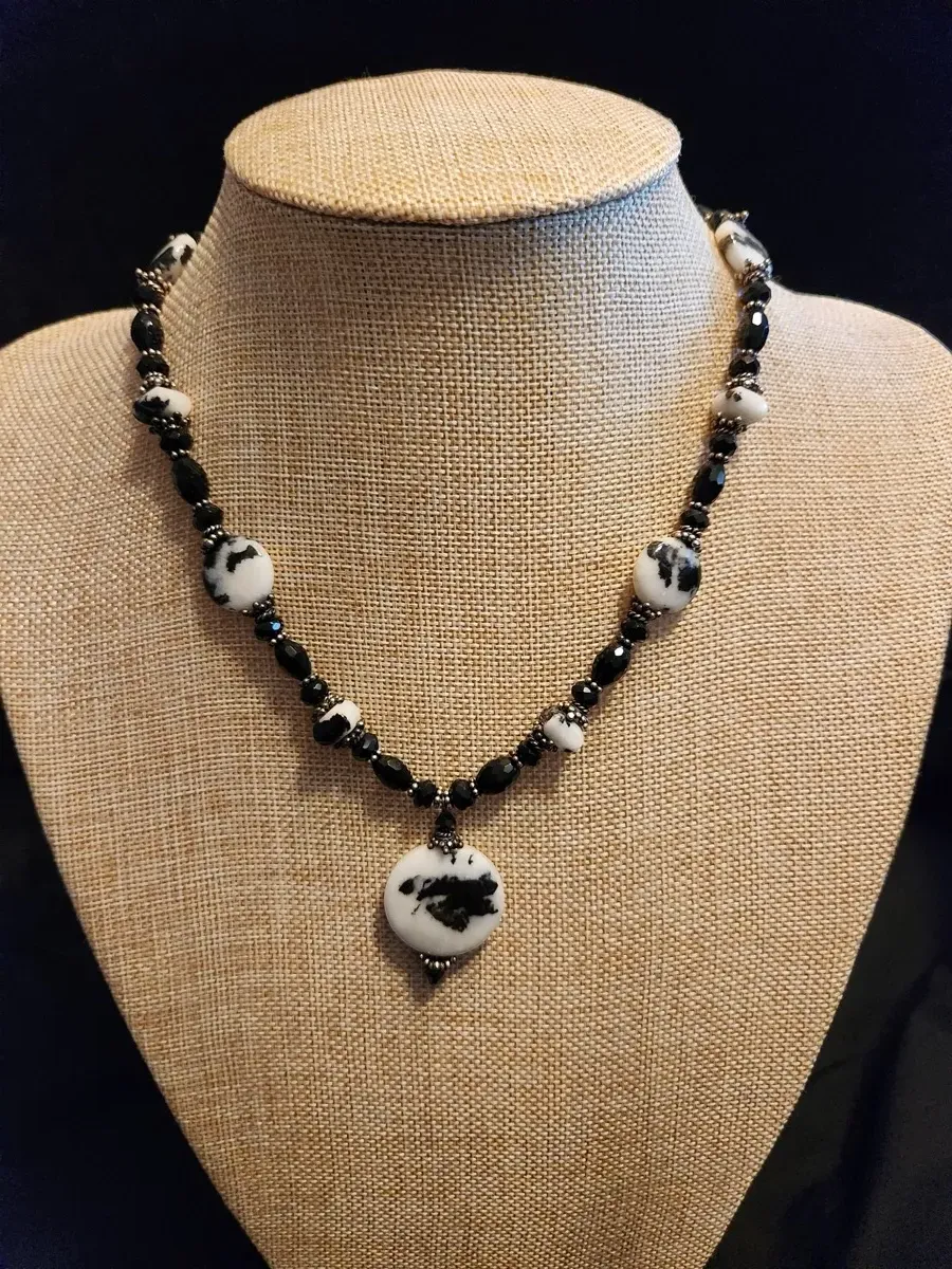 Black and white stone beaded necklace