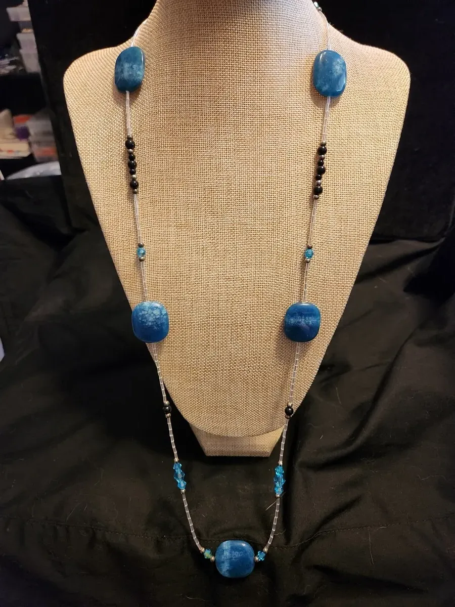 Blue apatite stone and bead necklace