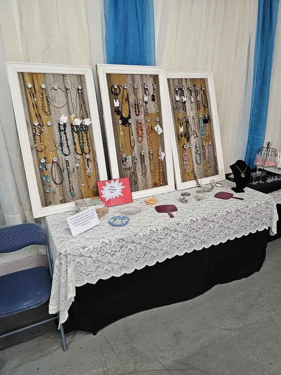 Close-up of jewelry booth display