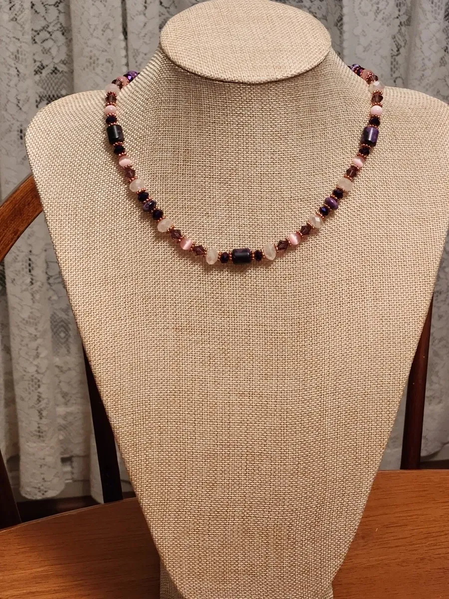 Pink and purple beaded necklace