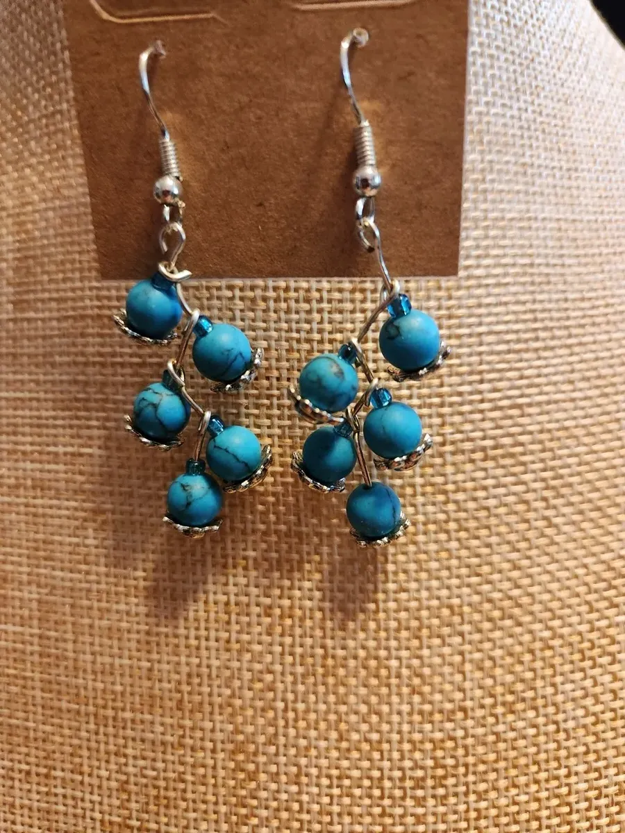 Wire-wrapped turquoise cluster earrings